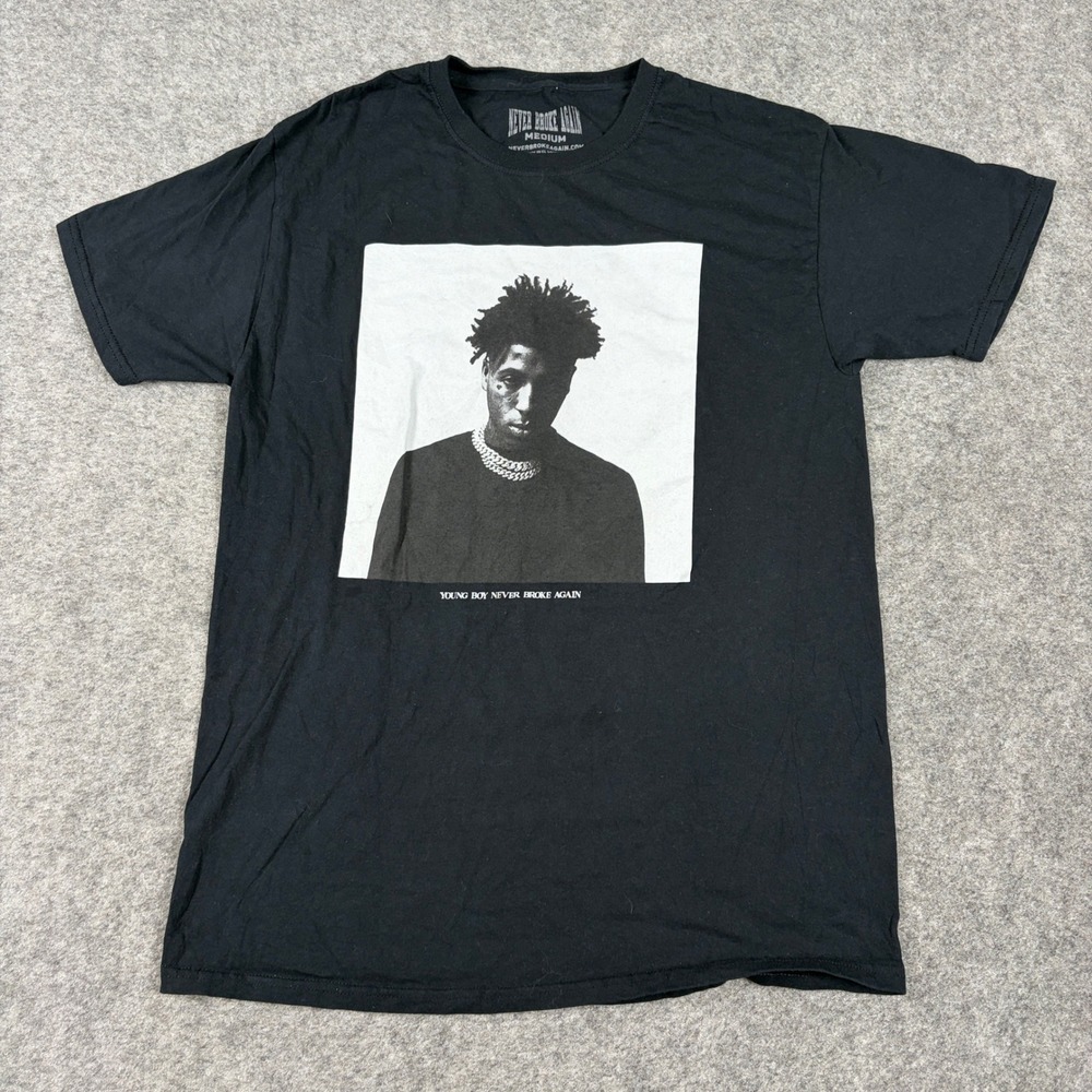 Never Broke Again T Shirt Mens Medium YoungBoy NBA Portrait Graphic Black Rap